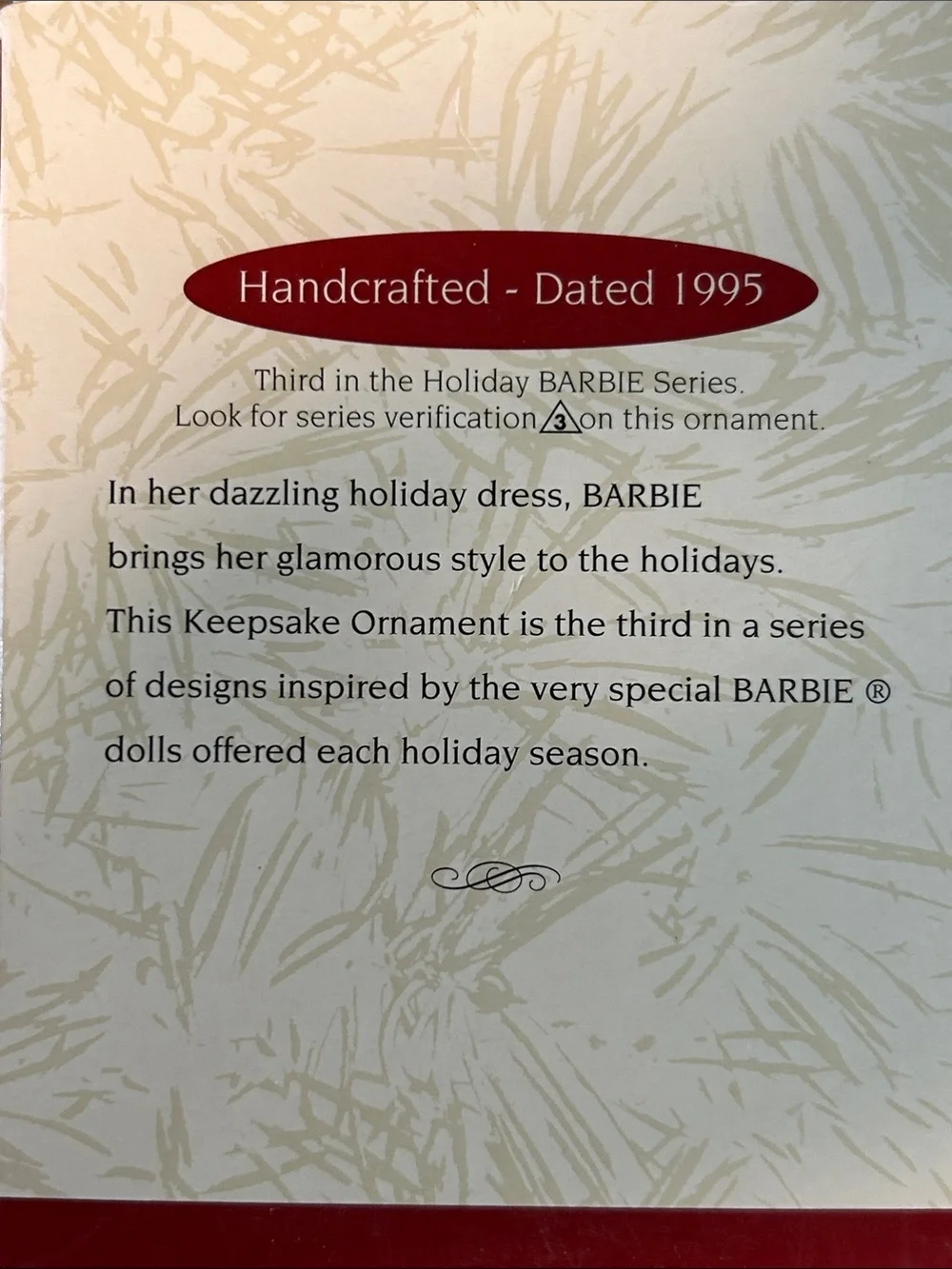 1995 Hallmark Keepsake Barbie Ornament in Teal and White with Red Accents